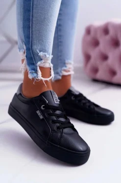 Discount Damskie Skórzane Tenisówki Big Star EE274314 Czarne Damskie Trampki Damskie Big Star|Trampki Damskie Niskie