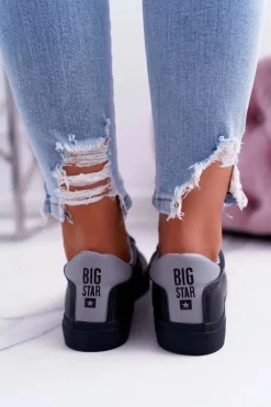 Discount Damskie Skórzane Tenisówki Big Star EE274314 Czarne Damskie Trampki Damskie Big Star|Trampki Damskie Niskie