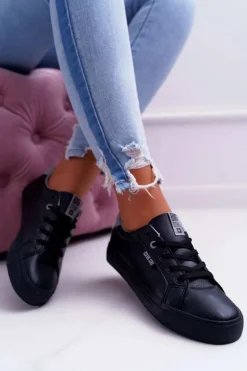 Discount Damskie Skórzane Tenisówki Big Star EE274314 Czarne Damskie Trampki Damskie Big Star|Trampki Damskie Niskie