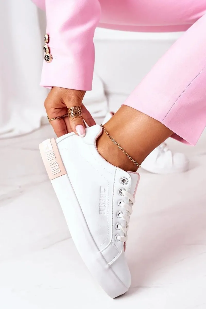 Damskie Skórzane Tenisówki BIG STAR II274033 Biało-Różowe Damskie Trampki Damskie Big Star|Trampki Damskie Niskie