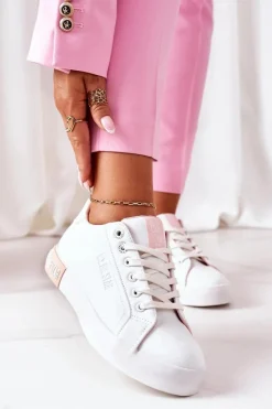 Damskie Skórzane Tenisówki BIG STAR II274033 Biało-Różowe Damskie Trampki Damskie Big Star|Trampki Damskie Niskie