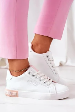 Damskie Skórzane Tenisówki BIG STAR II274033 Biało-Różowe Damskie Trampki Damskie Big Star|Trampki Damskie Niskie