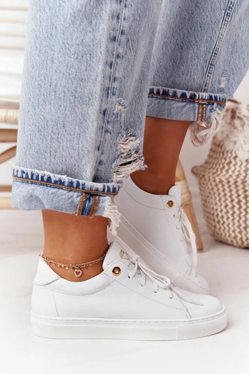 Damskie Skórzane Tenisówki Białe Nicole 2640 Damskie Trampki Damskie Niskie