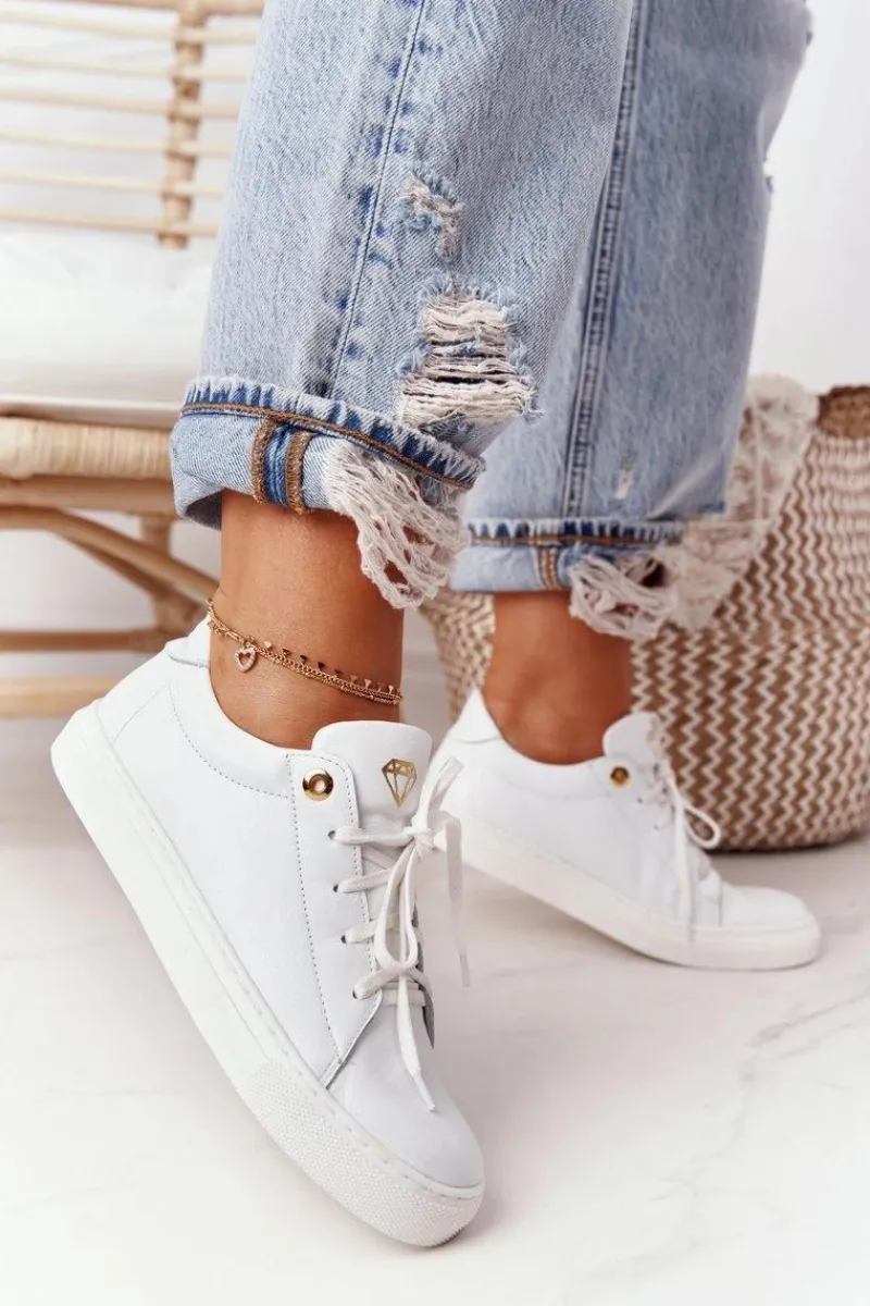 Damskie Skórzane Tenisówki Białe Nicole 2640 Damskie Trampki Damskie Niskie