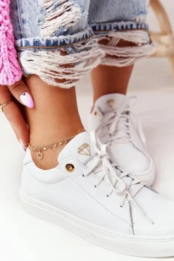 Damskie Skórzane Tenisówki Białe Nicole 2640 Damskie Trampki Damskie Niskie