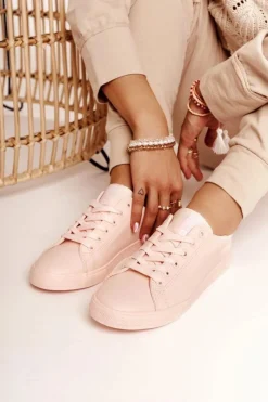 Damskie Skórzane Tenisówki BIG STAR HH274141 Jasny Róż Damskie Trampki Damskie Big Star|Trampki Damskie Niskie