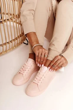 Damskie Skórzane Tenisówki BIG STAR HH274141 Jasny Róż Damskie Trampki Damskie Big Star|Trampki Damskie Niskie