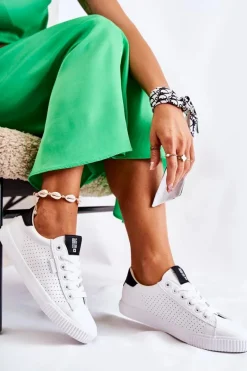 Damskie Skórzane Tenisówki BIG STAR HH274071 Biało-Czarne Damskie Trampki Damskie Big Star|Trampki Damskie Niskie