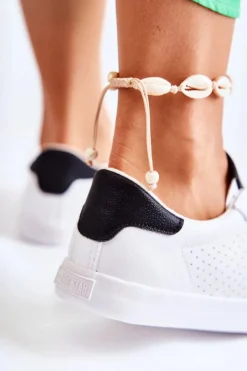 Damskie Skórzane Tenisówki BIG STAR HH274071 Biało-Czarne Damskie Trampki Damskie Big Star|Trampki Damskie Niskie