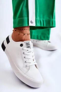 Clearance Damskie Skórzane Tenisówki BIG STAR FF274175 Biało Czarne Damskie Trampki Damskie Big Star|Trampki Damskie Niskie