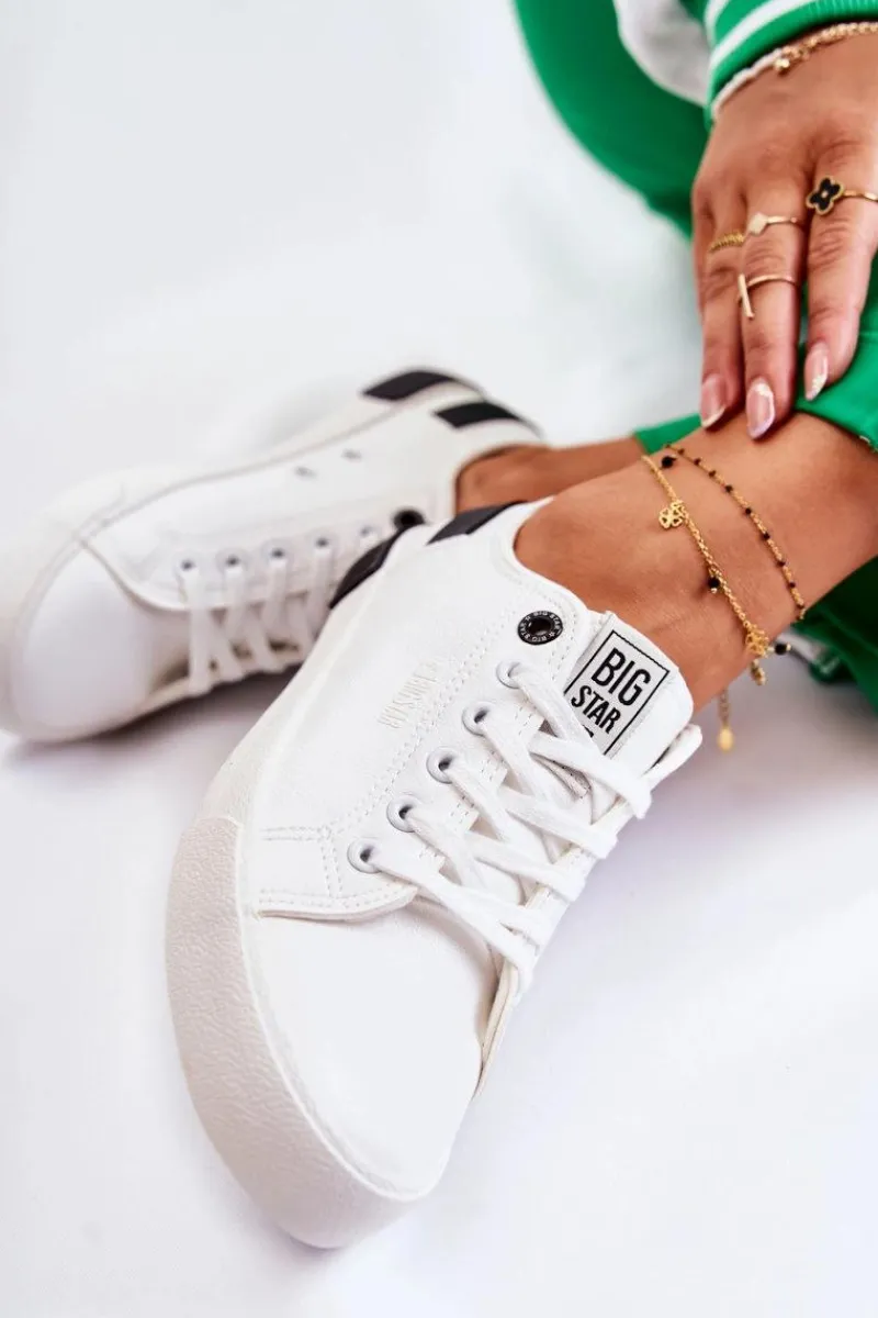 Clearance Damskie Skórzane Tenisówki BIG STAR FF274175 Biało Czarne Damskie Trampki Damskie Big Star|Trampki Damskie Niskie