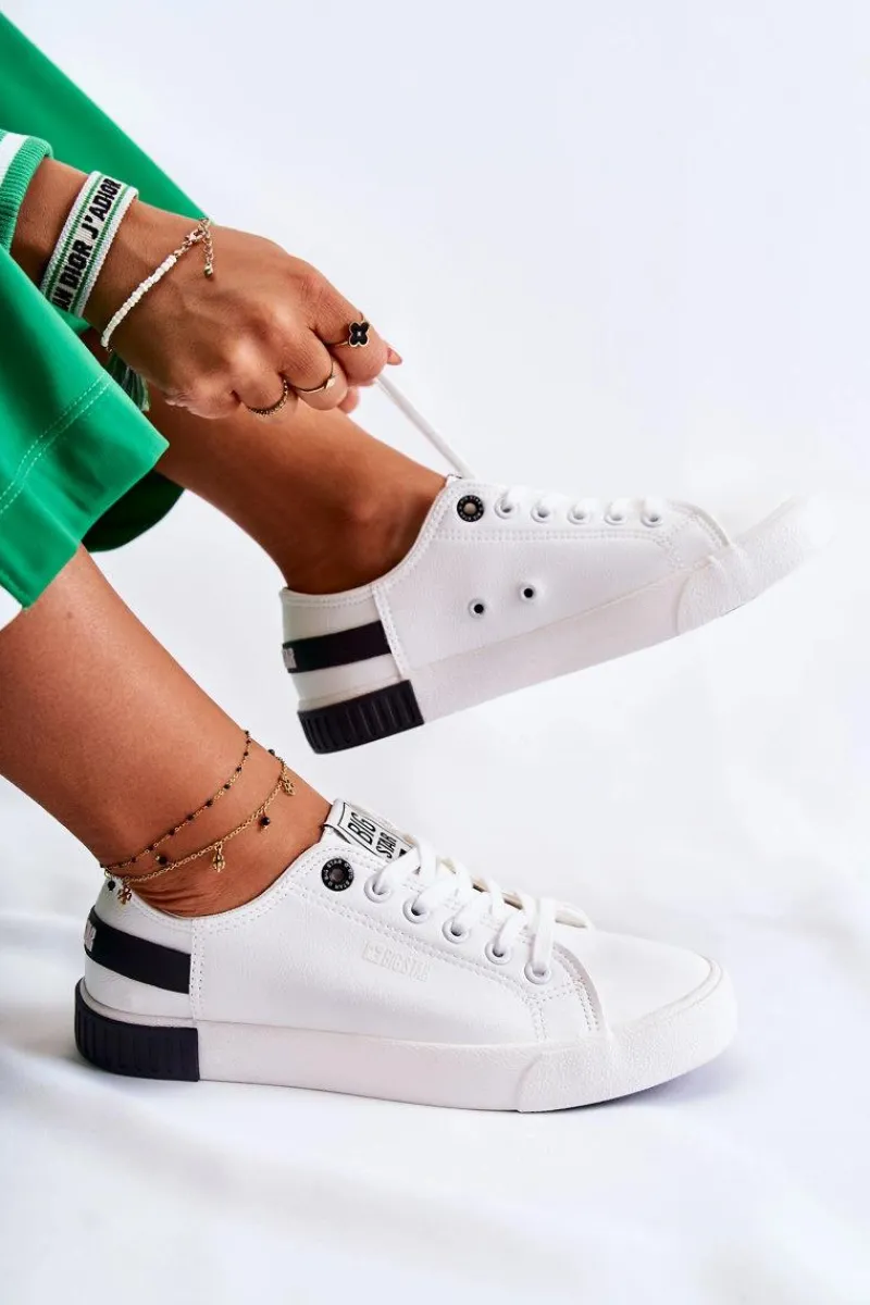 Clearance Damskie Skórzane Tenisówki BIG STAR FF274175 Biało Czarne Damskie Trampki Damskie Big Star|Trampki Damskie Niskie