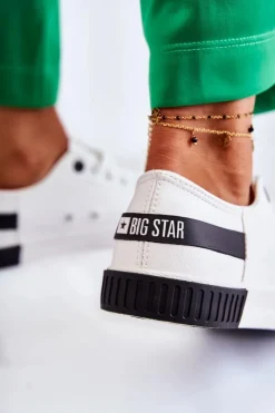 Clearance Damskie Skórzane Tenisówki BIG STAR FF274175 Biało Czarne Damskie Trampki Damskie Big Star|Trampki Damskie Niskie