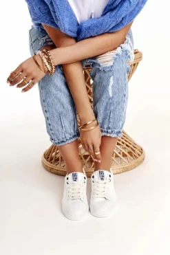 New Damskie Skórzane Tenisówki BIG STAR BB274211 Biało Granatowe Damskie Trampki Damskie Big Star|Trampki Damskie Niskie