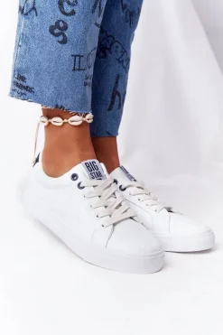 New Damskie Skórzane Tenisówki BIG STAR BB274211 Biało Granatowe Damskie Trampki Damskie Big Star|Trampki Damskie Niskie