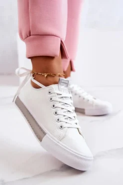 Outlet Boto Damskie Skórzane Tenisówki Biało-Szare Mikayla