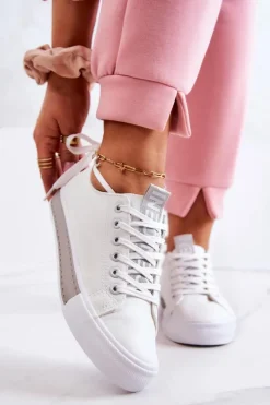 Outlet Boto Damskie Skórzane Tenisówki Biało-Szare Mikayla