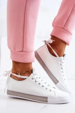 Outlet Boto Damskie Skórzane Tenisówki Biało-Szare Mikayla