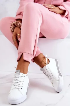 Outlet Boto Damskie Skórzane Tenisówki Biało-Szare Mikayla