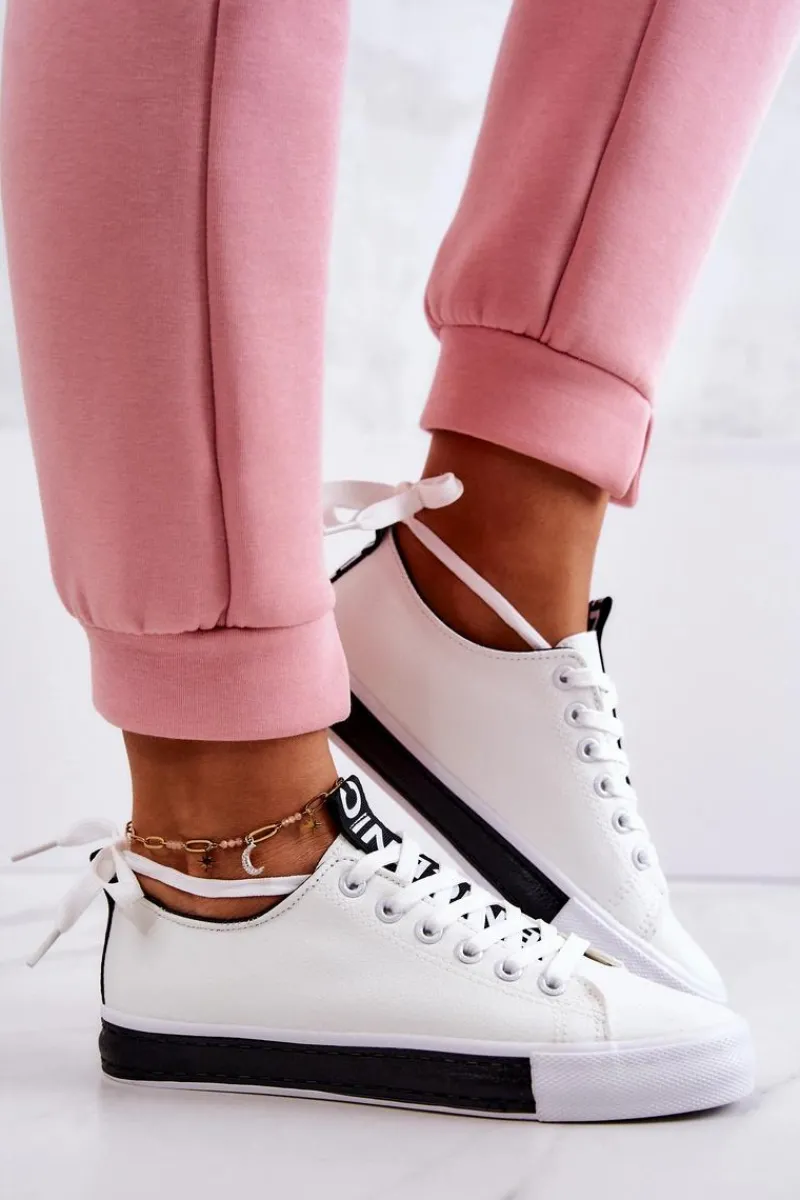 Trampki Damskie Niskie>Boto Damskie Skórzane Tenisówki Biało-Czarne Mikayla