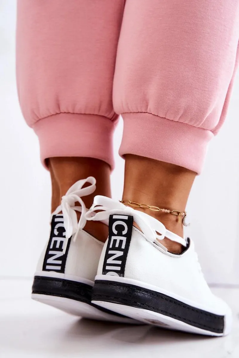 Trampki Damskie Niskie>Boto Damskie Skórzane Tenisówki Biało-Czarne Mikayla