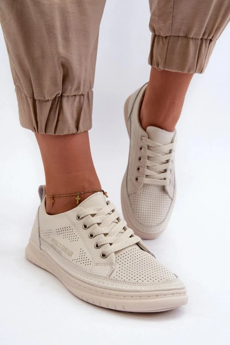 Online Evento Damskie Skórzane Tenisówki Beżowe Cloesa