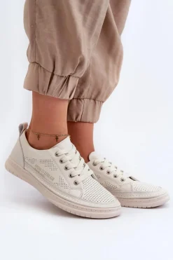 Online Evento Damskie Skórzane Tenisówki Beżowe Cloesa