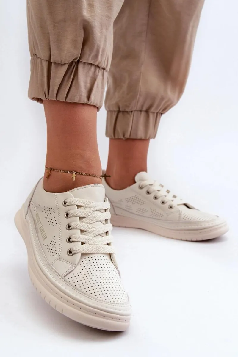 Online Evento Damskie Skórzane Tenisówki Beżowe Cloesa