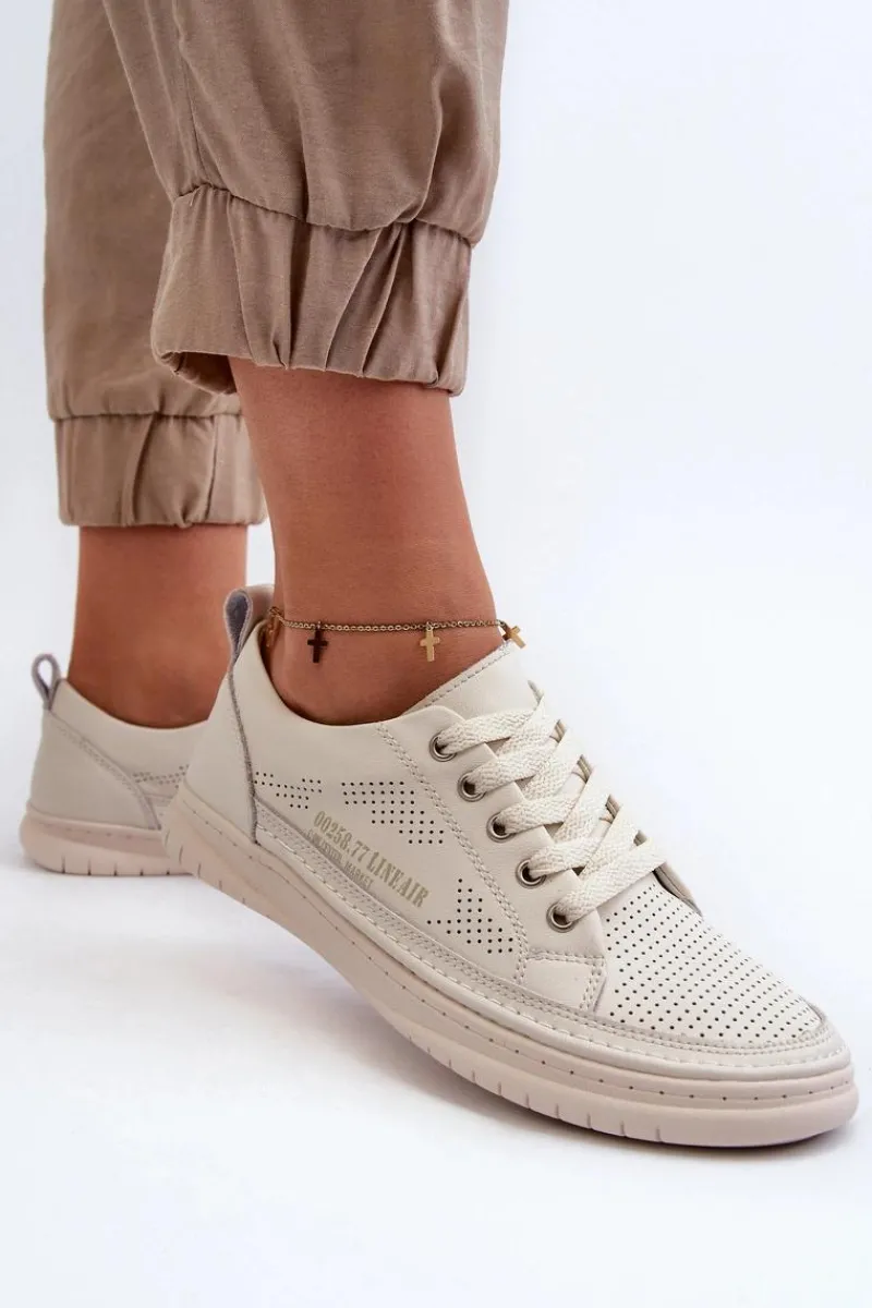 Online Evento Damskie Skórzane Tenisówki Beżowe Cloesa