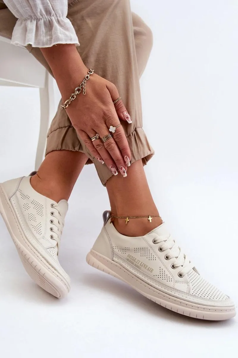 Online Evento Damskie Skórzane Tenisówki Beżowe Cloesa