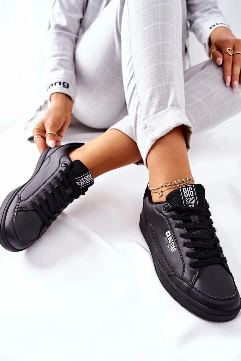 Clearance Damskie Skórzane Tenisówki Memory Foam BIG STAR II274320 Czarne Damskie Trampki Damskie Big Star|Trampki Damskie Niskie