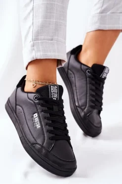 Clearance Damskie Skórzane Tenisówki Memory Foam BIG STAR II274320 Czarne Damskie Trampki Damskie Big Star|Trampki Damskie Niskie