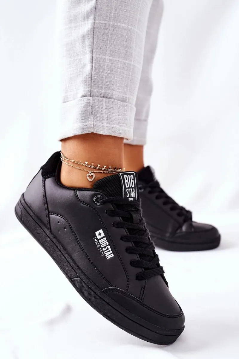 Clearance Damskie Skórzane Tenisówki Memory Foam BIG STAR II274320 Czarne Damskie Trampki Damskie Big Star|Trampki Damskie Niskie