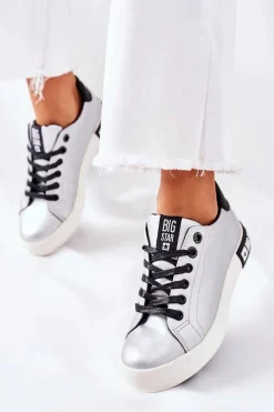 Trampki Damskie Niskie|Trampki Damskie Big Star>Big Star Shoes Damskie Skórzane Tenisówki BIG STAR II274034 Srebrne