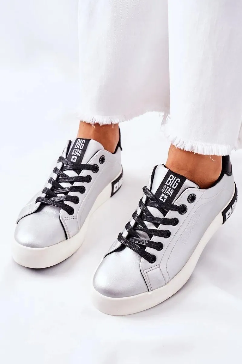 Trampki Damskie Niskie|Trampki Damskie Big Star>Big Star Shoes Damskie Skórzane Tenisówki BIG STAR II274034 Srebrne