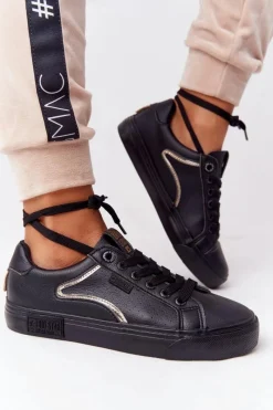 Trampki Damskie Big Star|Trampki Damskie Niskie>Big Star Shoes Damskie Skórzane Tenisówki BIG STAR HH274078 Czarno-Złote