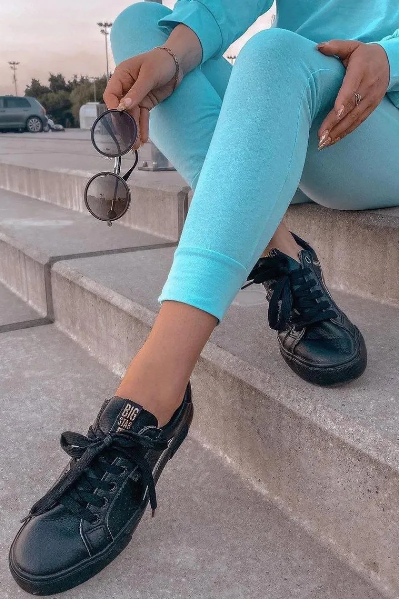 Trampki Damskie Big Star|Trampki Damskie Niskie>Big Star Shoes Damskie Skórzane Tenisówki BIG STAR HH274078 Czarno-Złote