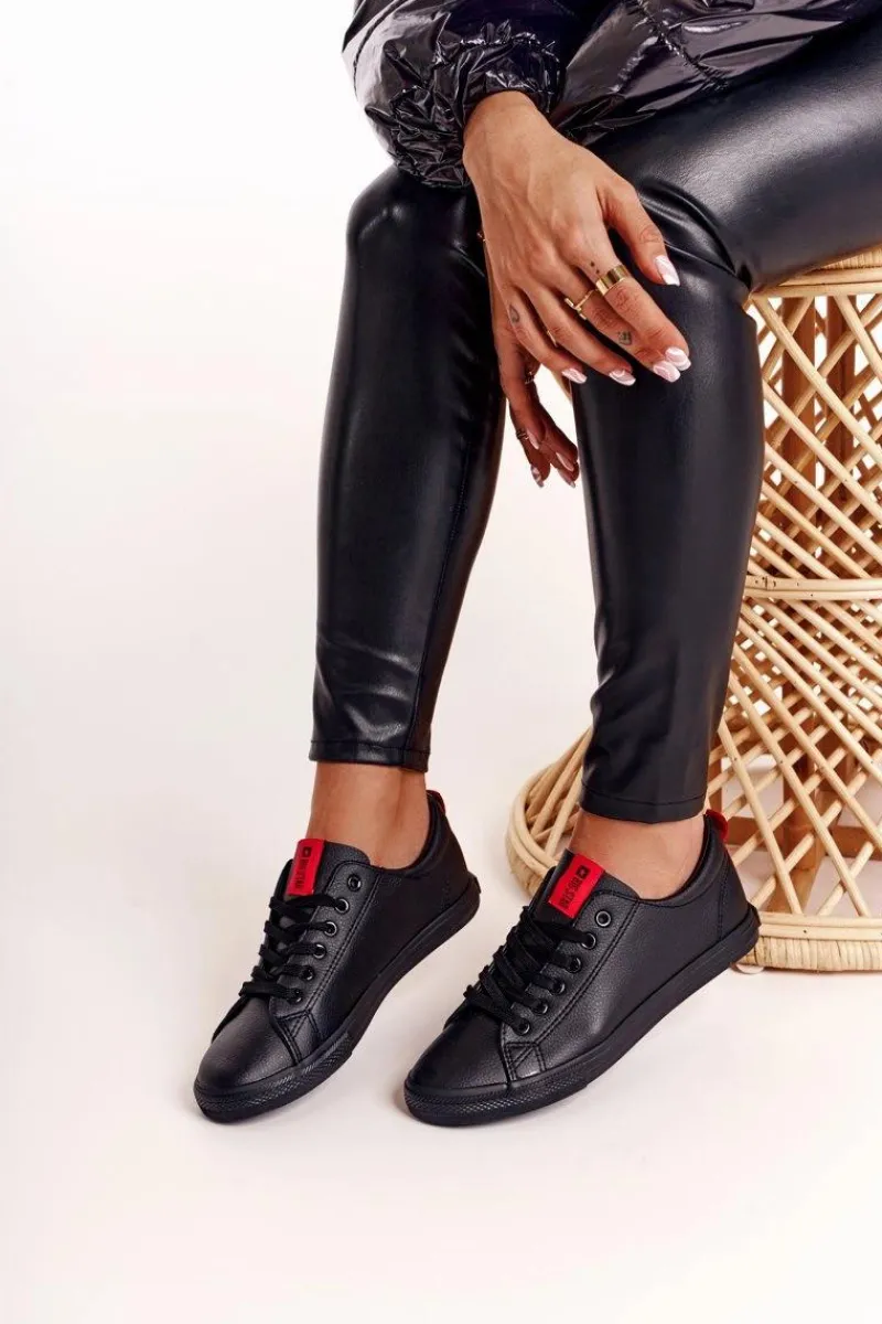 Best Damskie Skórzane Tenisówki Z Tasiemką BIG STAR DD274687 Czarne Damskie Trampki Damskie Big Star|Trampki Damskie Niskie