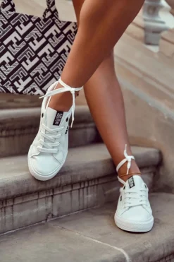 New Big Star Shoes Damskie Skórzane Tenisówki Z Napisem BIG STAR EE274316 Białe