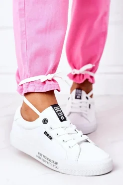 New Big Star Shoes Damskie Skórzane Tenisówki Z Napisem BIG STAR EE274316 Białe