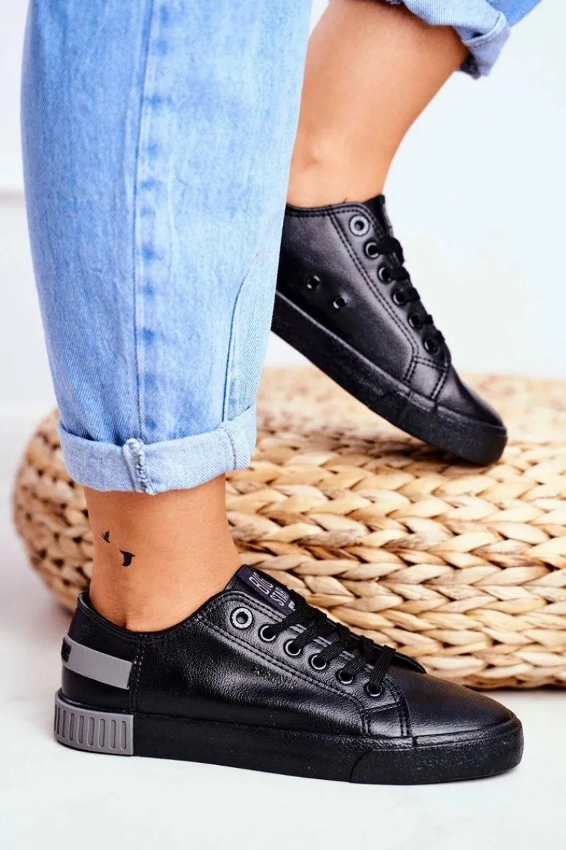 Trampki Damskie Big Star|Trampki Damskie Niskie>Big Star Shoes Damskie Skórzane Tenisówki BIG STAR FF274177 Czarno Szare