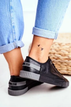 Trampki Damskie Big Star|Trampki Damskie Niskie>Big Star Shoes Damskie Skórzane Tenisówki BIG STAR FF274177 Czarno Szare