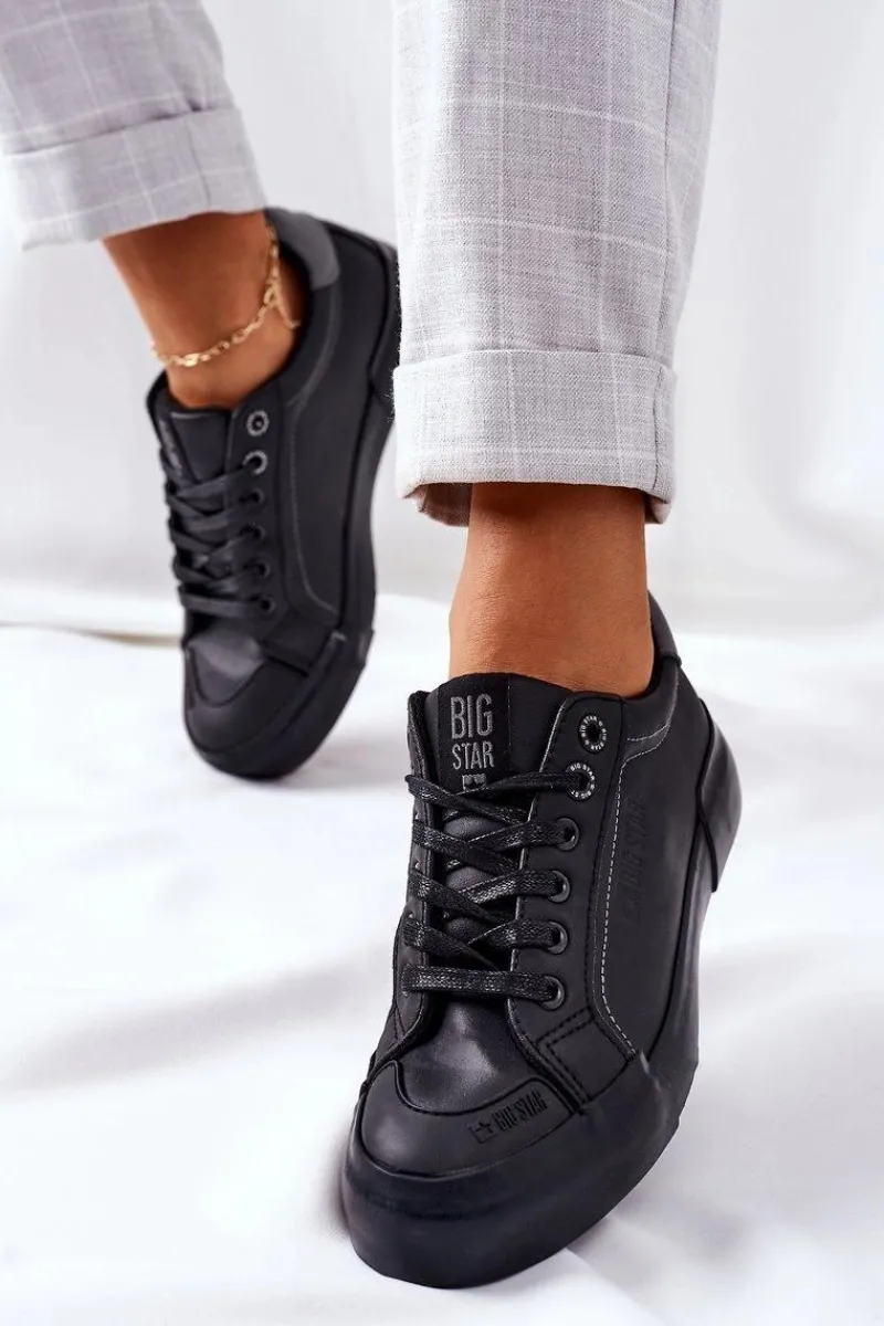 Trampki Damskie Big Star|Trampki Damskie Niskie>Big Star Shoes Damskie Skórzane Tenisówki BIG STAR II274029 Czarne