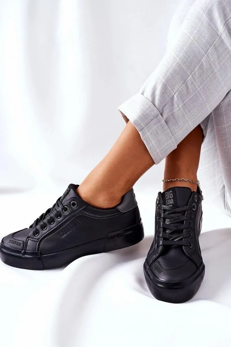 Trampki Damskie Big Star|Trampki Damskie Niskie>Big Star Shoes Damskie Skórzane Tenisówki BIG STAR II274029 Czarne