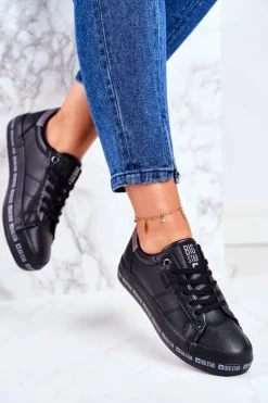 New Damskie Skórzane Tenisówki Logowana Podeszwa Big Star GG274193 Czarne Damskie Trampki Damskie Big Star|Trampki Damskie Niskie