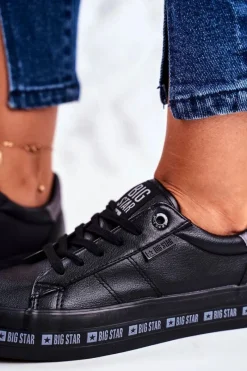 New Damskie Skórzane Tenisówki Logowana Podeszwa Big Star GG274193 Czarne Damskie Trampki Damskie Big Star|Trampki Damskie Niskie