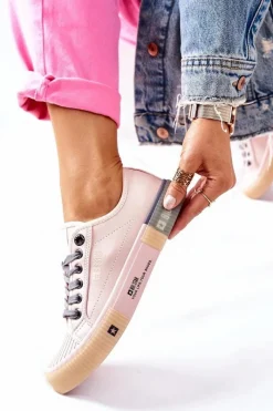 Hot Damskie Skórzane Trampki BIG STAR II274133 Różowe Damskie Trampki Damskie Big Star|Trampki Damskie Niskie