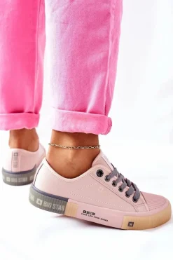 Hot Damskie Skórzane Trampki BIG STAR II274133 Różowe Damskie Trampki Damskie Big Star|Trampki Damskie Niskie