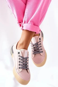 Hot Damskie Skórzane Trampki BIG STAR II274133 Różowe Damskie Trampki Damskie Big Star|Trampki Damskie Niskie