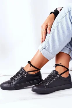 Hot Big Star Shoes Damskie Skórzane Trampki Big Star GG274061 Czarne